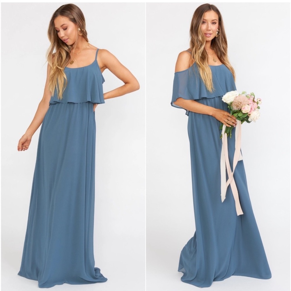 NWT Show Me Your MuMu Slate Blue Caitlin Ruffle Maxi Dress Slate Blue Size XXS